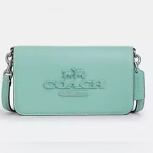Coach Crossbody Bag Clutch Light Blue Leather